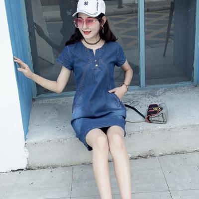 ĐẦM JEAN DÁNG SUÔNG CỔ TRỤ TÚI XÉO - J.19